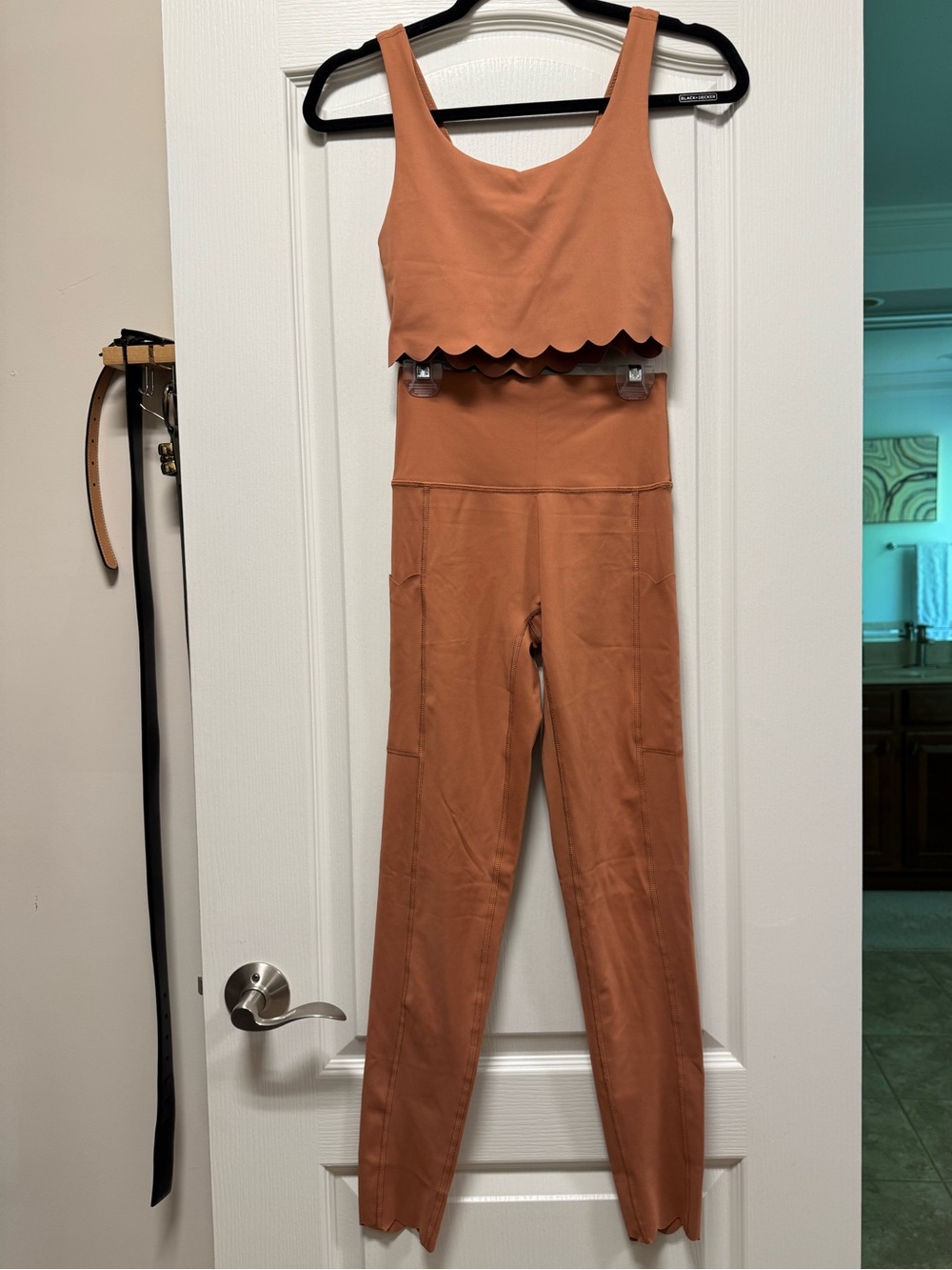 Aerie Offline, Scallop-Trim Crop Tank & High-Waist Leggings Matching Set, Small
